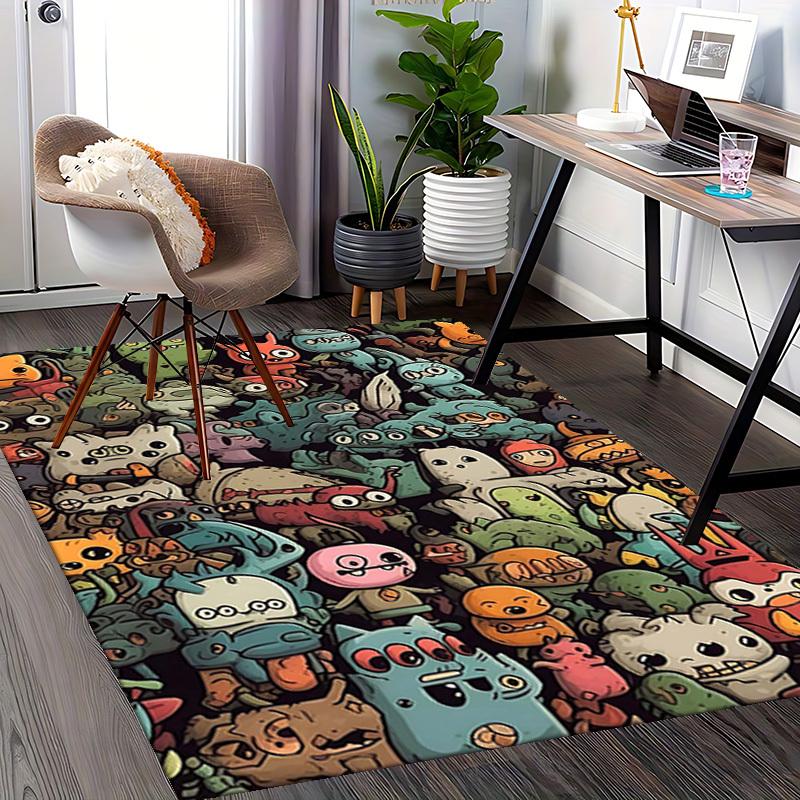 1pc Anime Cartoon Design Office Chair Mat - Cute Monsters and Creatures Decorative Rug for Home, Office, Living Room, Bedroom, Game Room - Non-Slip Ca
