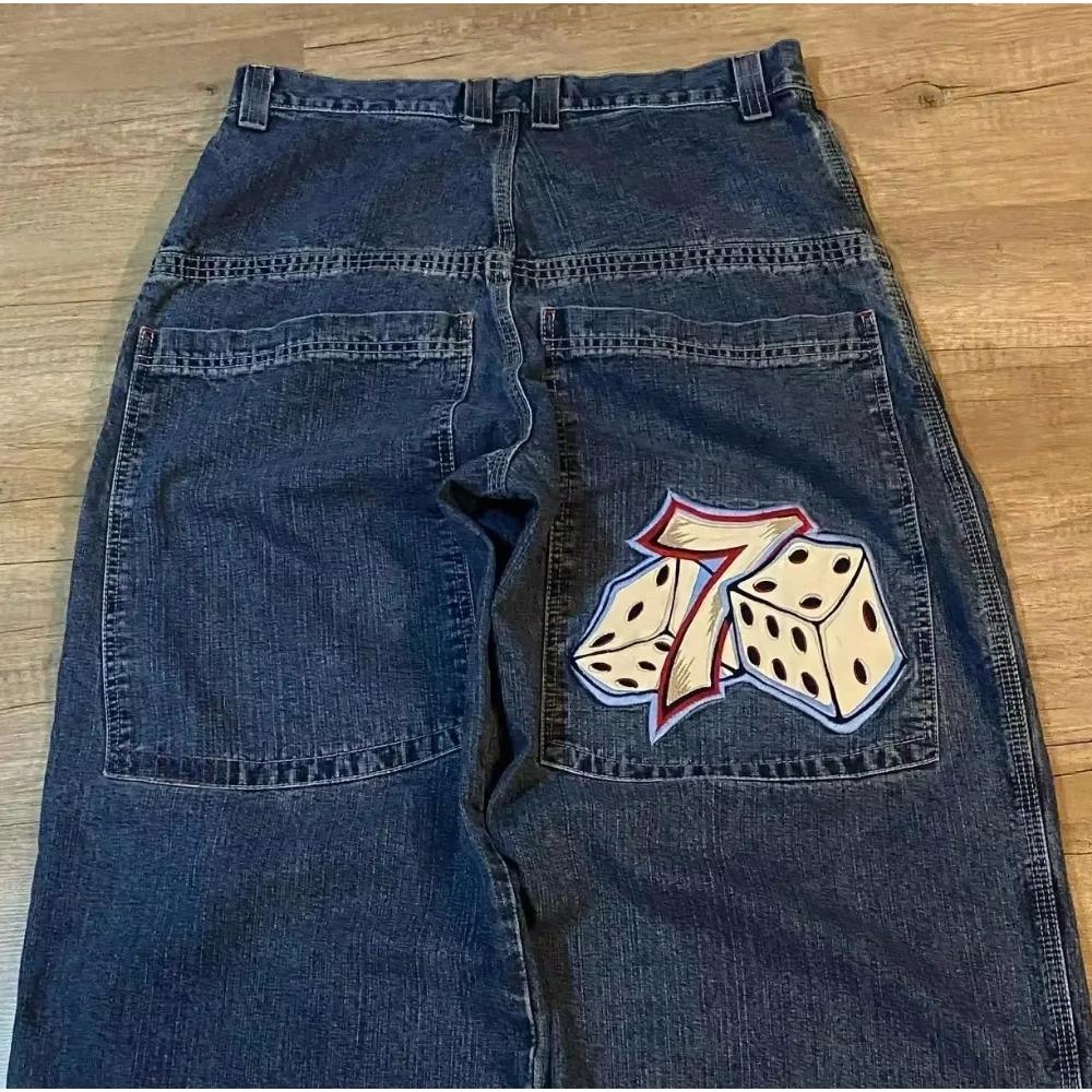 Вышитые мешковатые джинсы Y2K Одежда для мужчин и женщин Harajuku Hip Hop Вышитые винтажные синие мешковатые джинсы с низкой талией Широкие брюки