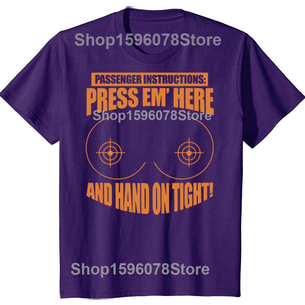 Passenger Instruction Press Em Here Funny Motorcycle Graphic T Shirts Humor Streetwear Tee Short Sleeve Unisex Loose Clothing