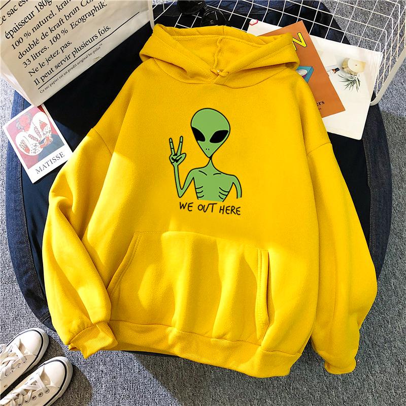 New Green Alien Sweatshirt man Winter Fashion Funny Tops Moletom Cute Cartoon Streetwear Women Hoodie Pullover Loose moto