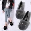 Fashion Autumn New Fur Shoes Crystal Metal Bowtie Decorated Shallow Loafers Upscale Rabbit Hair Warm Winter Women Shoes Slipon Moccasins
