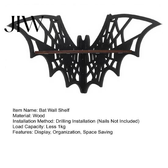 Spooky Room Accessories Halloween Bat Corner Shelf, Decorative Wooden Wall Mount Display Curio Shelf Spiderweb Design Gothic Floating Rack for