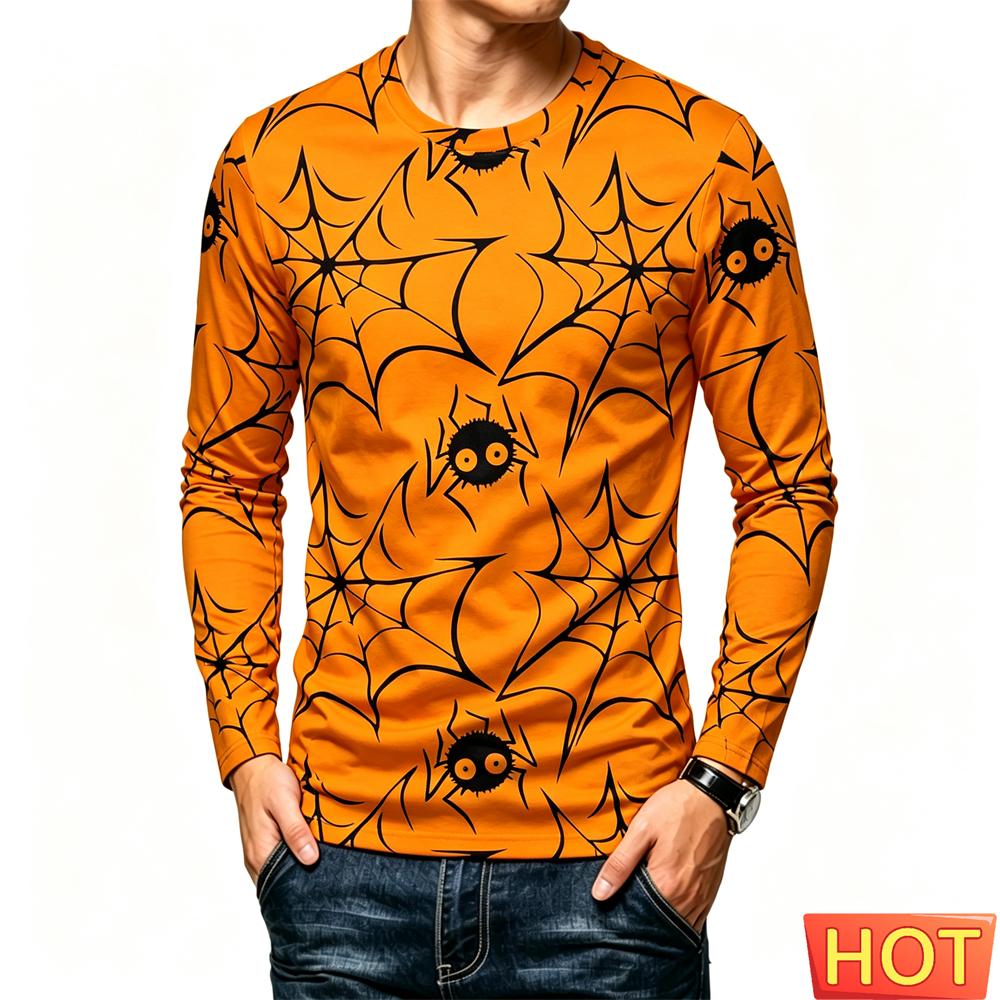Halloween Party T Shirt For Men Casual O-neck Long Sleeve T-shirts Funny 3D Pumpkin Print Loose Tops Autumn Fashion y2k Clothes