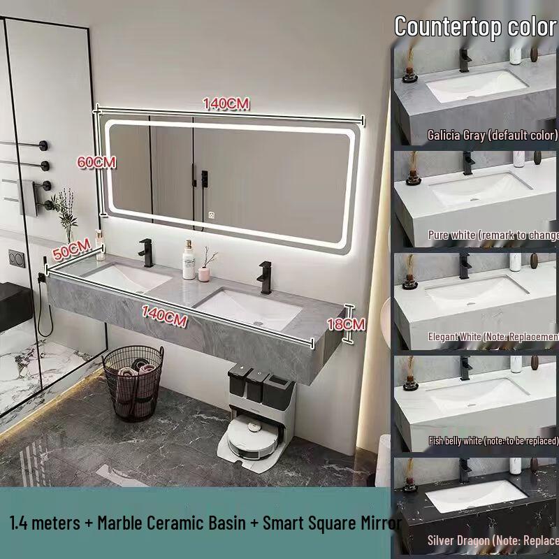 Yidashang 1.4m Marble Double Basin Vanity with Smart Mirror