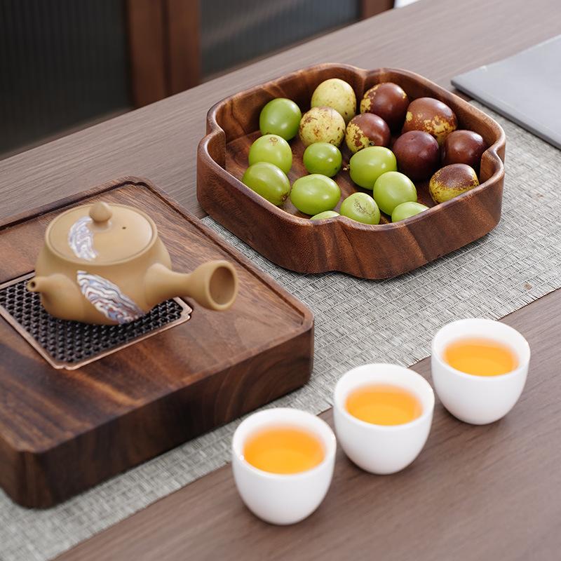 Natural Wooden Fruit Tray with Serving Plate for Kitchen Room Dining Table - Black Walnut Snack Bowl for Nuts Candy Dessert
