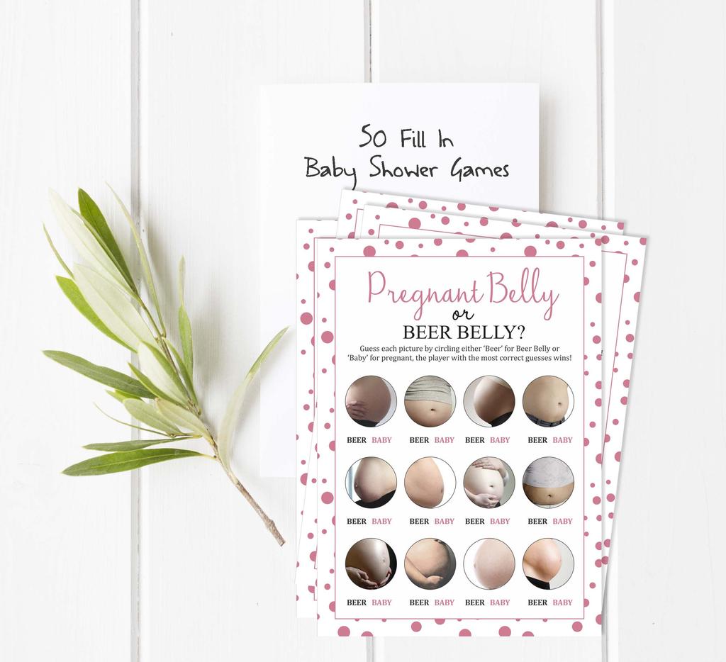 Inkdotpot Игра Baby Belly или Beer Belly Игра Baby Shower Карточки Игровые принадлежности для вечеринок Карточки с активностью Baby Shower Гендерно-нейтральные игры Мальчик или девочка