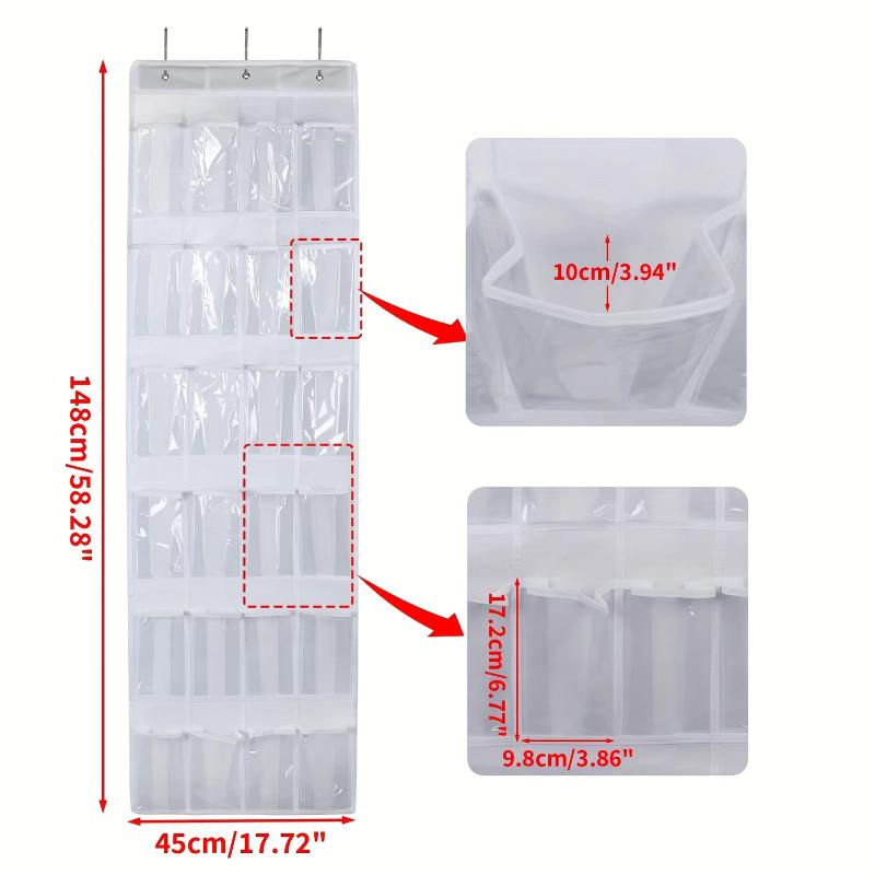 24 Bag Shoe Organizer, Sturdy Wardrobe Storage Rack Hangs On Door with 3 Metal Hooks To Store Shoes, Sneakers, Other Items