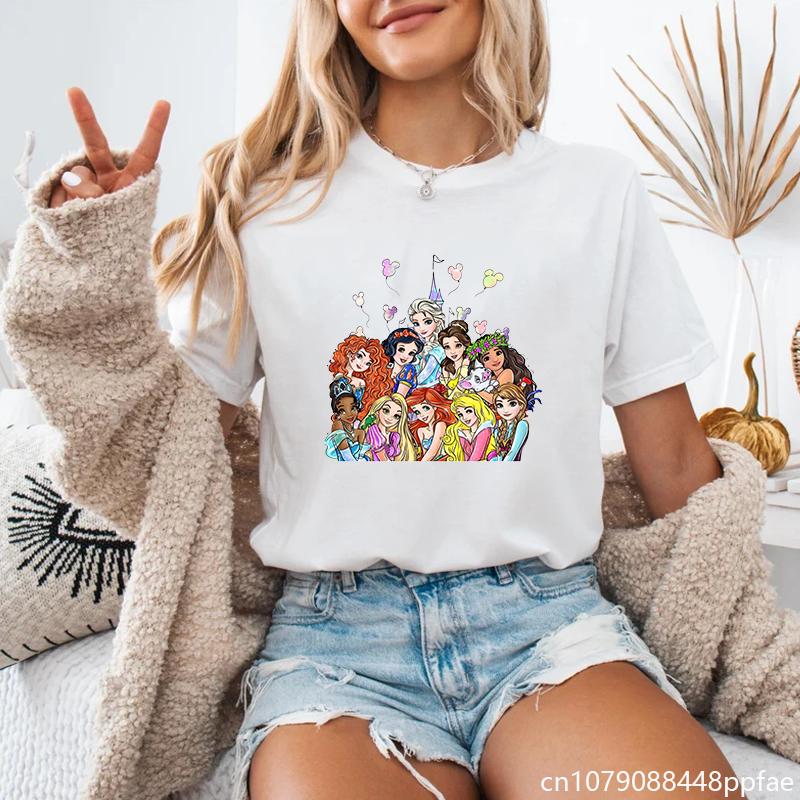 Womens Vintage Princess Printed TShirt Cute Princess Pattern Round Neck Short Sleeve Shirt TShirt