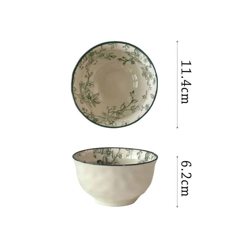 Винтажная керамическая тарелка с зеленым цветком, элитные ресторанные обеденные тарелки, суповые миски, изысканные блюда, глубокая тарелка, бытовая посуда