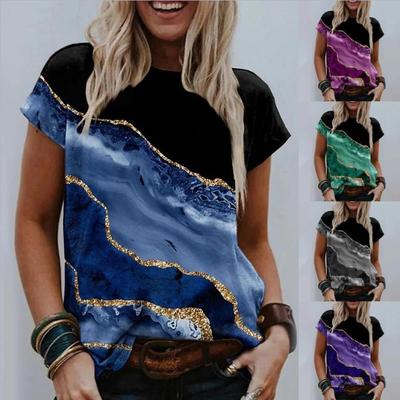 Модная летняя женская футболка больших размеров с коротким рукавом, повседневная футболка с круглым вырезом в этническом стиле, винтажный пуловер с принтом, свободный топ, блузки