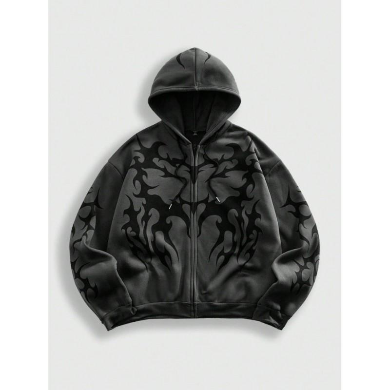 Oversized Hooded Sweatshirt With Skull Print Streetwear Unisex Loose Fit Casual Top