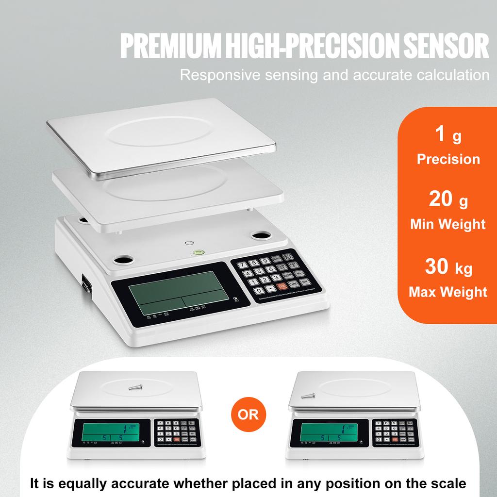 SucceBuy 30kg/1g Digital Counting Scale Electronic Gram Scale with RS232 Port and LCD Screen for Parts Coins Home Food Weighting