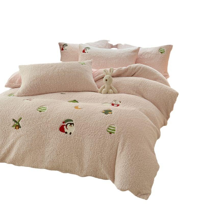 Thickened Milk Fleece Bed Four-Piece Set Of Flannel Bedding Three Pieces Of Fleece Coral Fleece Sheets