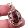 Natural Mahogany Obsidian Gemstone 925 Solid Silver Two Tone Pendant 1.50" J7G93
