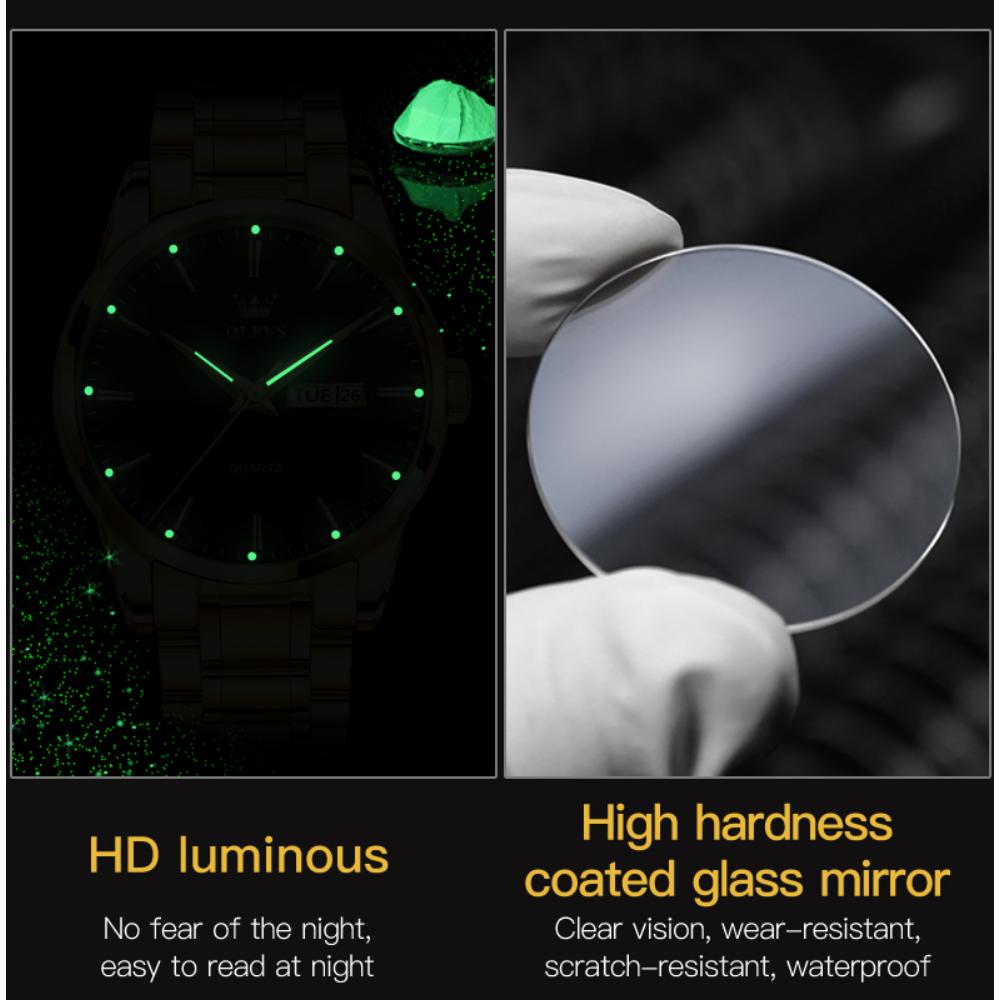 OLEVS Новые деловые и развлекательные кварцевые часы со стальным ремешком, многофункциональные водонепроницаемые светящиеся мужские часы