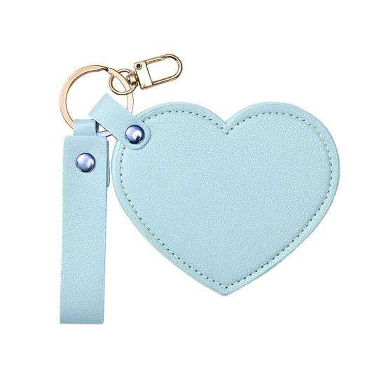 Love Heart Shape Makeup Mirror Waterproof Faux Leather Vanity Mirror Keychain Portable Travel Women Handheld Cosmetic Mirror Bag Pendant