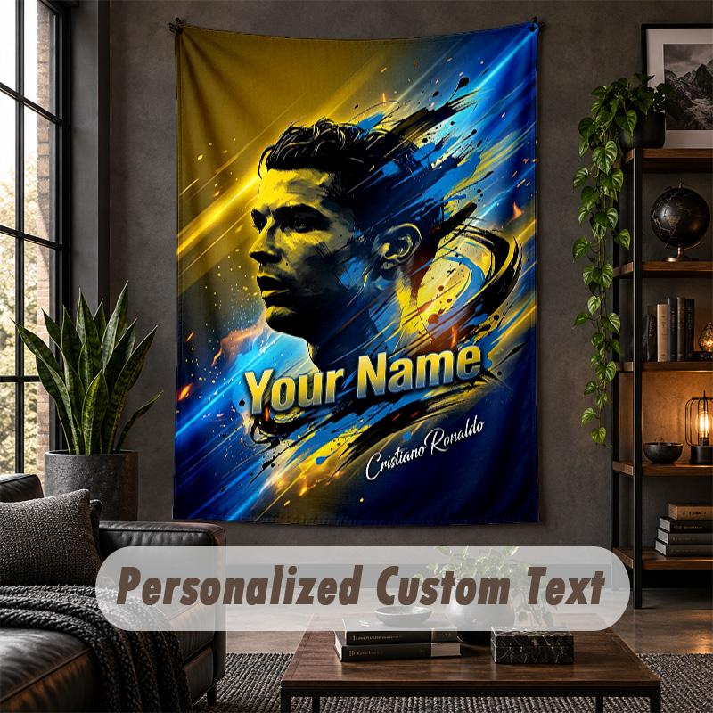Personalized Wall Tapestry,Cristiano Ronaldo Custom Text, Soft Fabric Wall Art For Indoor Decoration