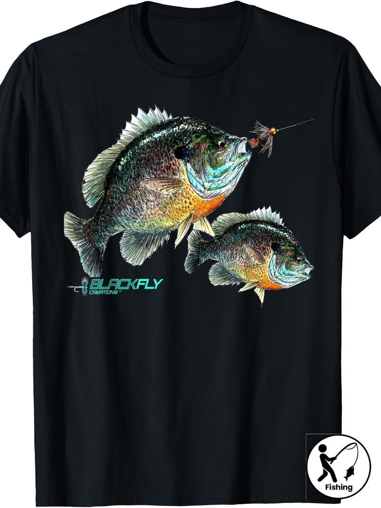 Black Fly Bluegill Fishing Shirts Panfish Jigs T-Shirt Same Style for Men and Women 2025 Summer Short-sleeved Printed T-shirt Pure 220G