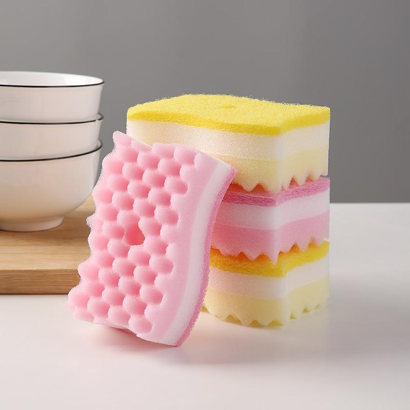2026 Double Wave Dishwashing Sponge Kitchen Dishcloth Cleaning Dishwashing Cotton Double-sided Rag Sponge Block