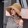 100%Raffia Summer Women Hand Crochet Hats Foldable Panama Beach Straw Hat Wide Brim Floppy Outdoor Femme Visor Holiday Sun Hat
