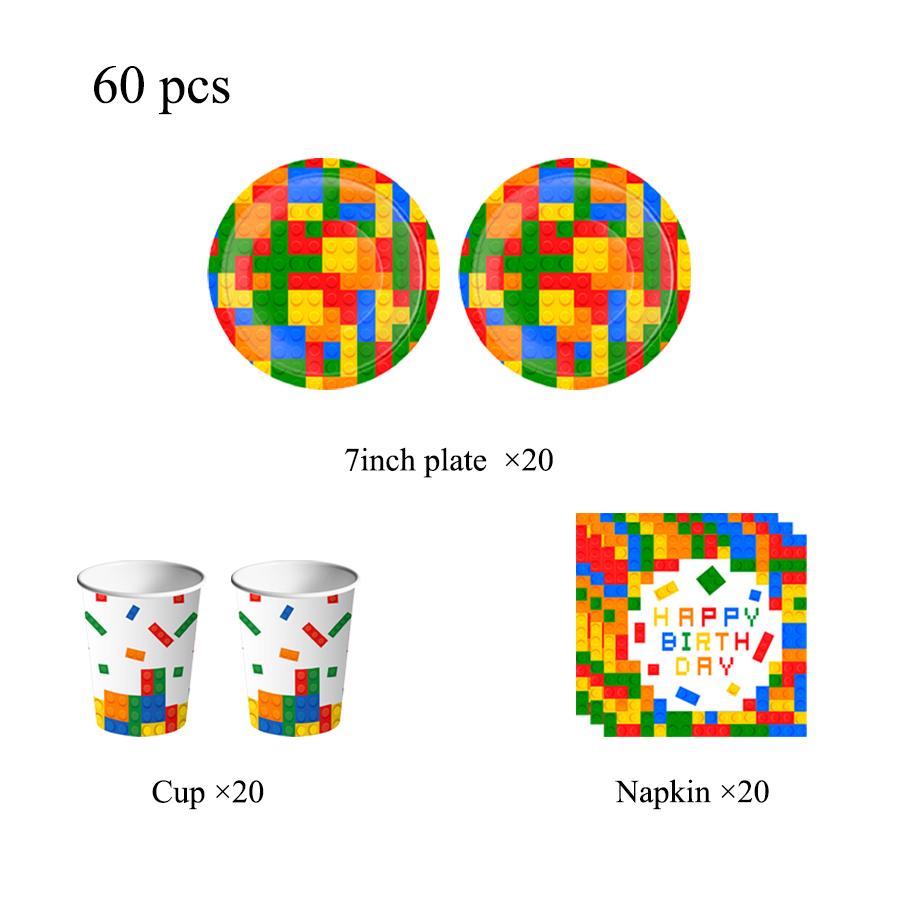 Building Block Children's Outdoor Birthday Decoration Tableware Paper Cup Plate Napkin Cake Topper Blowout Gift Bag Party favors