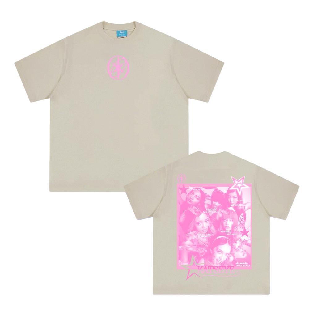 K-pop женская группа KATSEYE Футболка Летний новый стиль 100% Хлопок Высокое качество ТОПЫ Круглый вырез Удобная Женская одежда