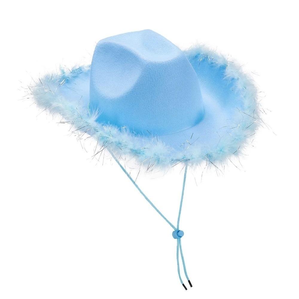 Wide Brim Jazz Hat Furry Trim Cowgirl Hat Fashion Western Cowboy Hat Costume Accessories