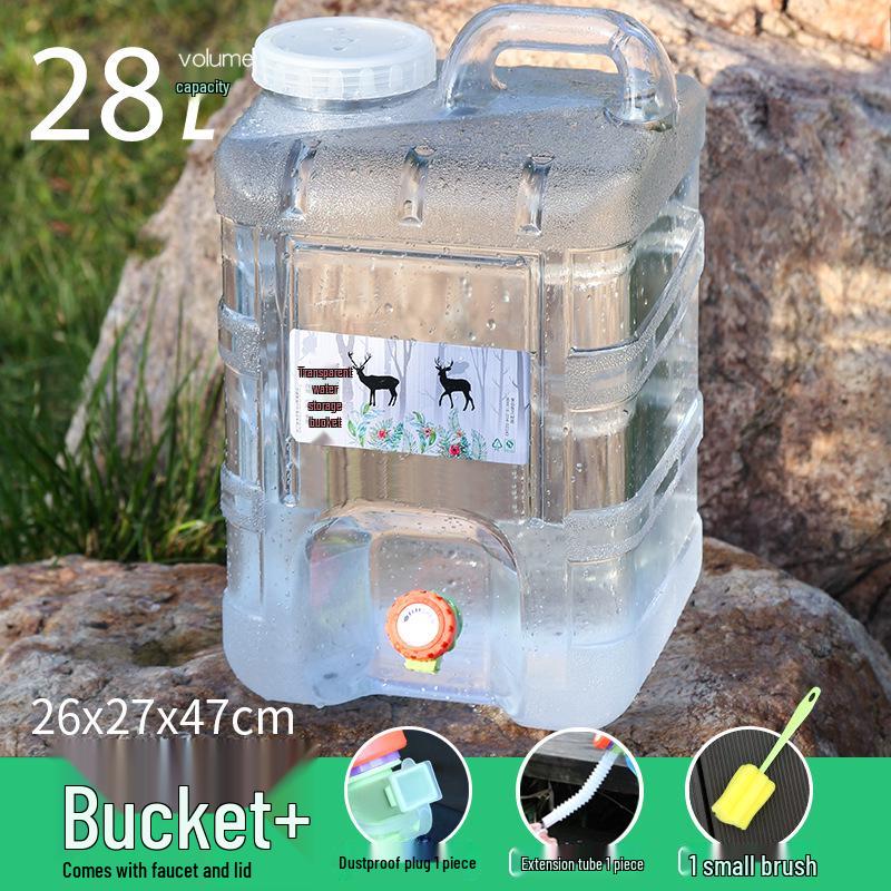 Transparent Outdoor Camping Water Bucket with Faucet and Lid - Food Grade Square Storage Container for Drinking Water