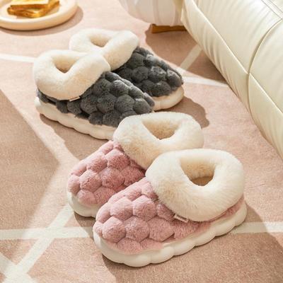 Женские зимние плюшевые нескользящие домашние туфли из хлопка с толстой подошвой