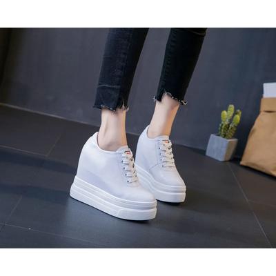 Мода 11 см Коровья Натуральная Кожа Осень Лето Весна Платформа Танкетки Вулканизированные На шнуровке Повседневные Женские Массивные