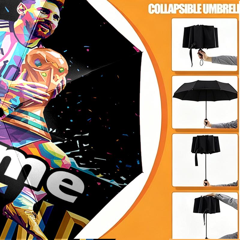 Custom Name Personalized Lionel Messi Print Umbrella, Auto Open Close, 8‑Rib Sturdy Frame, Commute Camping Hiking Use, Birthday Gift