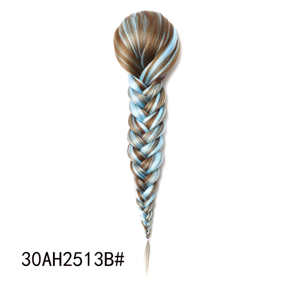 Jeedou Ponytails Hair Braided Plaited Fishtail Fishbone Drawstring Ponytail Extension Rainbow Colorful Chignon Hairpiece