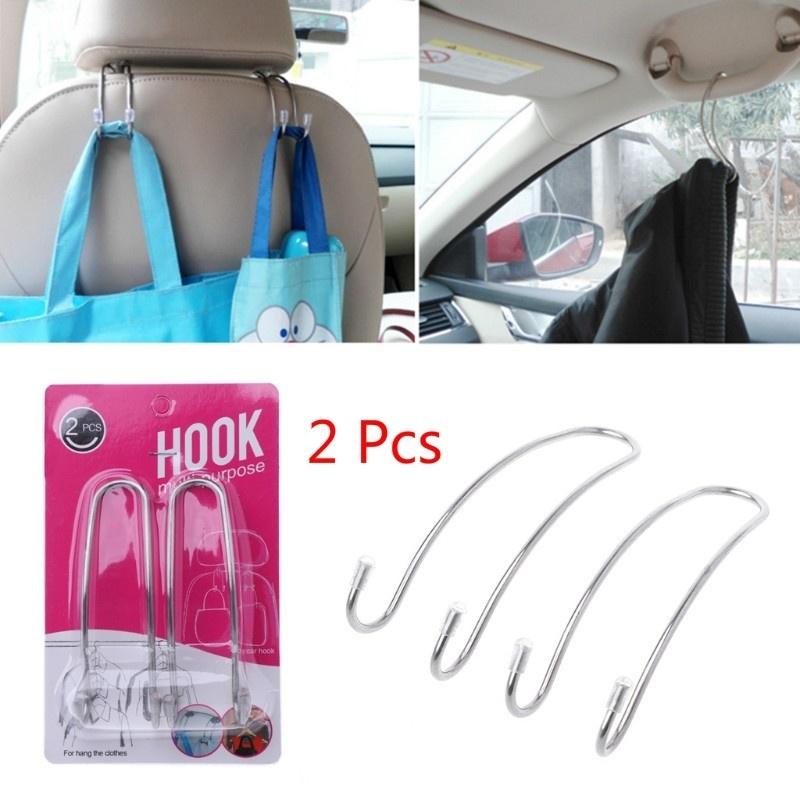 2 Pcs/Set Multi-functional Metal Auto Car Seat Headrest Hanger Bag Hook Holder for Bag Purse Cloth G