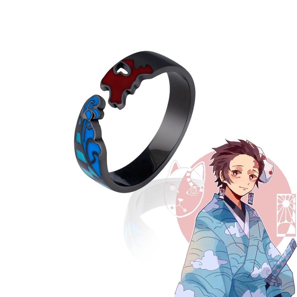 Anime Demon Slayer Ring Kimetsu No Yaiba Kamado Tanjirou Inspired Adjustable Ring For Fans Cosplay Props Jewelry Gift