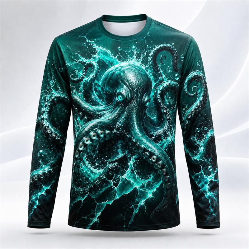 Whale Shark Ocean Pattern Men Long Sleeve Crew Neck T Shirt 3d Print Animal Graphic Top Casual Tee For Ocean Lovers Daily Street