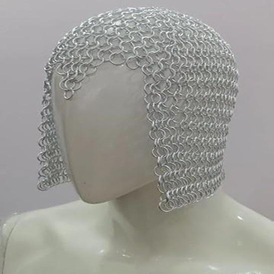 Armor Chainmail Coif Aluminium Medieval Hood Re-enactment Armor for Larp Ren Faire Costume Handmade Butted Chain Mail Coif Hood Silver Finish