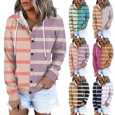 Женская толстовка-куртка, классическая полосатая, с длинным рукавом, свободная, с капюшоном, спортивная куртка