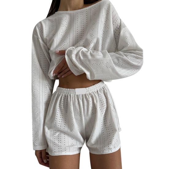 2 шт./компл., женский топ, шорты, наряд с открытой эластичной резинкой на талии, свободные, с длинными рукавами и круглым вырезом, тонкие однотонные дышащие мягкие домашние футболки, комплект с шортами