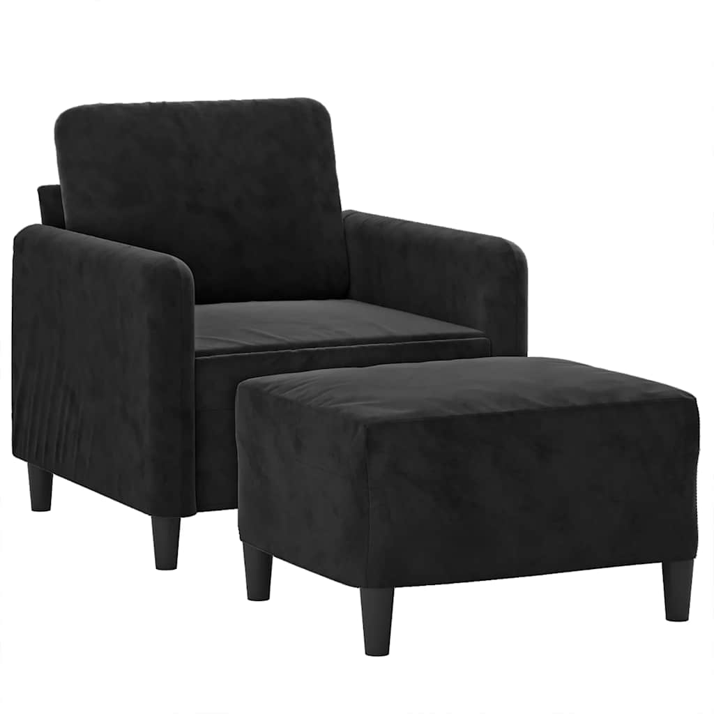 Vidaxl Fotel Z Podnóżkiem, Czarny, 60 Cm, Obity Aksamit