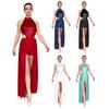 Womens Backless Bodysuit Dress Sequined Top Mesh Skirt Integrated Short Bottom Dance Wear