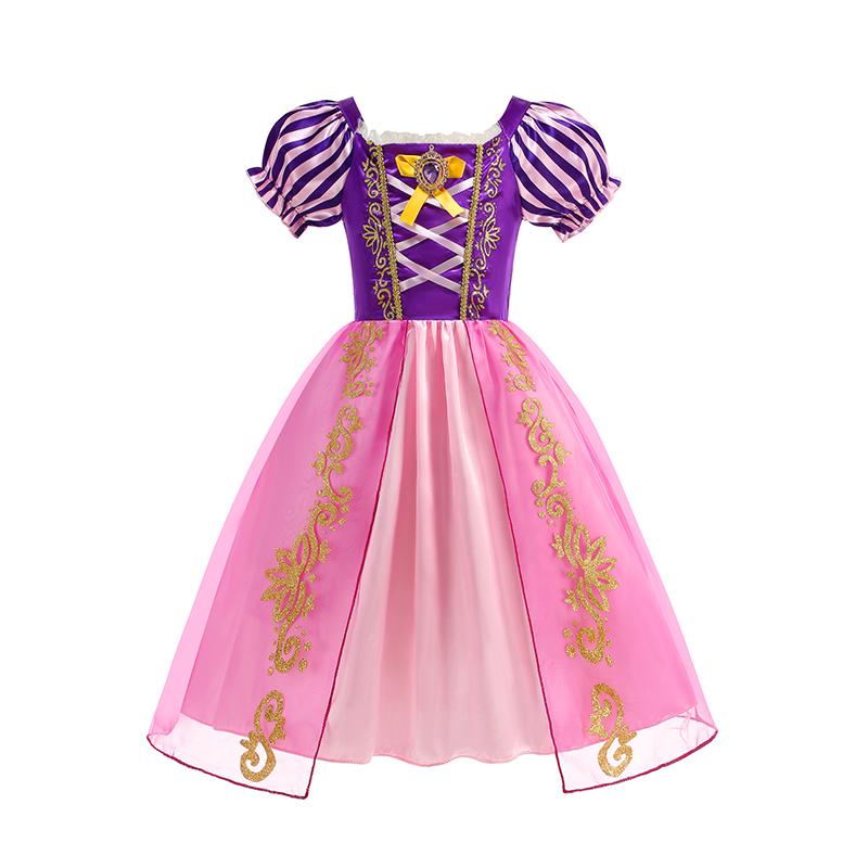 Rapunzel Princess Dress Girl Purple Puff Sleeve Cosplay Tangled Costume Halloween Vestido Kids Birthday Ball Gown Clothes