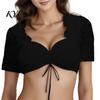 Party Festive Apparel Lace Sleeve Crop Shirt for Women, Ruffle Short Beer Festival Outfit Cropped Top, German Dirndl Blouse Bavarian Oktoberfest