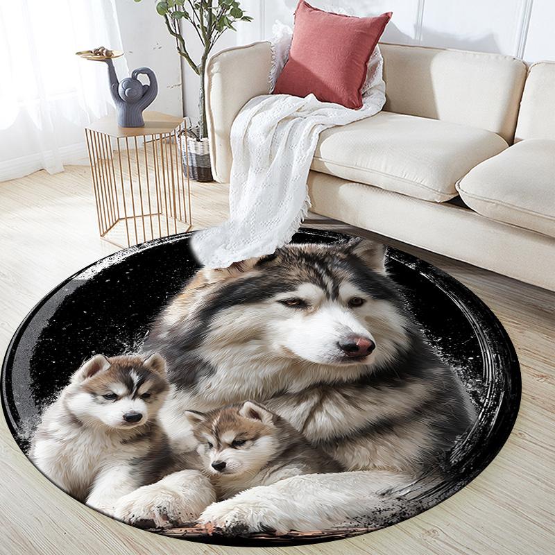 Круглый ковер «Три волка», ковер для гостиной, спальни, дивана, игровой комнаты, декор, нескользящий коврик для пола