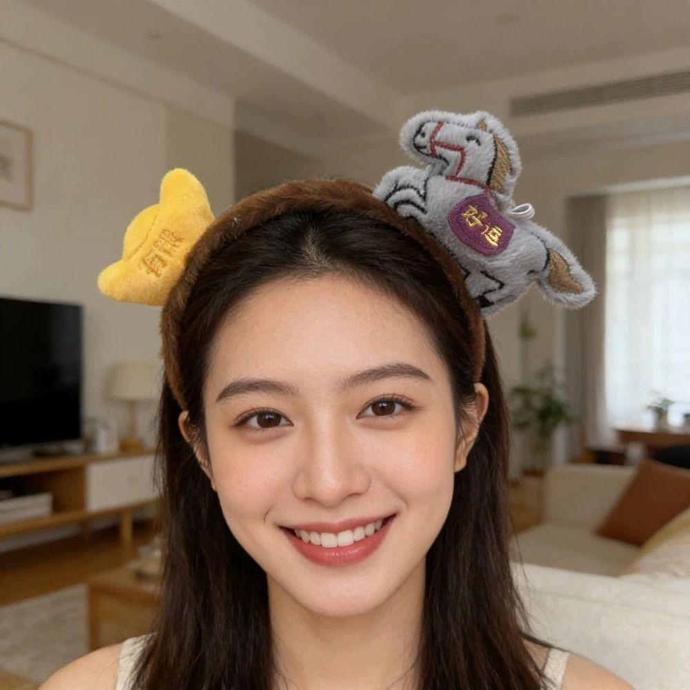Exquisite Cartoon Horse Hair Hoop Plush New Year Mascot Headband Party Pony Headpiece  Celebration