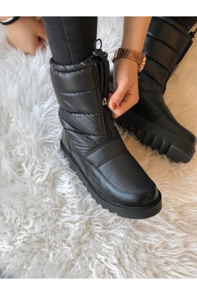 Женские современные стильные модные сапоги из искусственной кожи на меховой подкладке, водонепроницаемые черные зимние сапоги