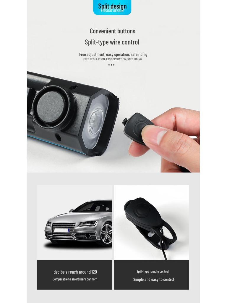 USB Rechargeable Bicycle Front Light & Horn for Night Riding