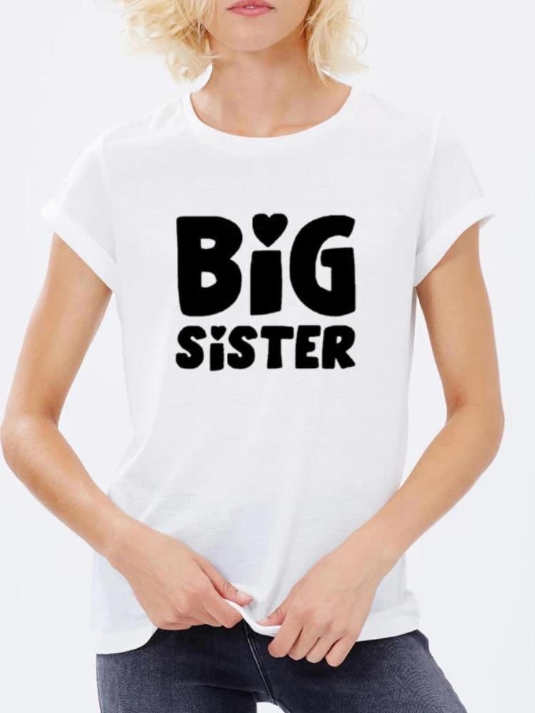 Футболка с принтом Big Sister Letter, женская, с коротким рукавом, с круглым вырезом, свободная, женская, летняя, женская, футболка, топы, Camisetas Mujer