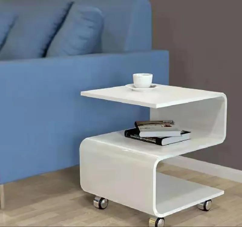 Креативный S-образный прозрачный акриловый журнальный столик на колесах прикроватный столик для хранения вещей передвижные угловые столы домашняя мебель
