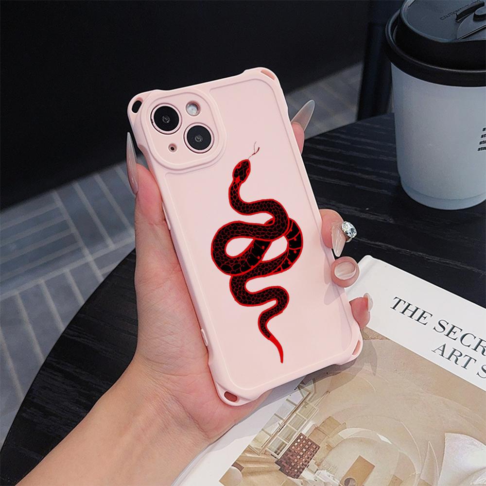 Soft Phone Cases for iPhone 16 15 13 12 11 14 Pro Max 8 Plus Four Corners Anti-Drop Protective Cover Optional Lanyard Rope N73 Black Gold Snake Design