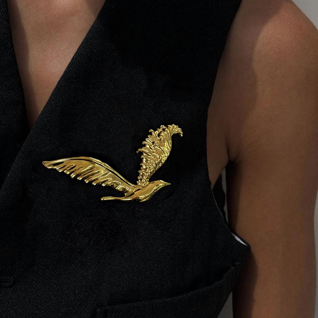 Retro Stainless Steel Large Eagle Brooches for Women Men Personality Classic Metal Bird Brooches Suit Corsage Jewelry Accessory